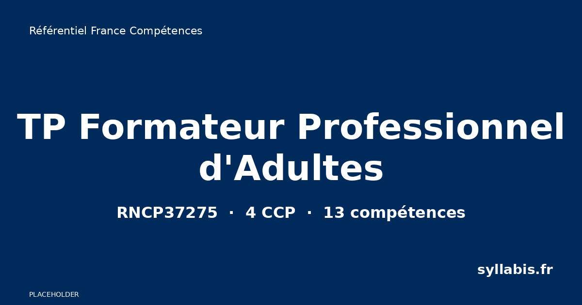 Titre Professionnel Formateur Professionnel d'Adultes (FPA) — Syllabis