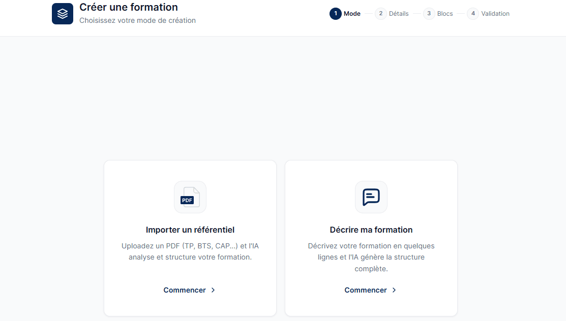 Écran de création de formation Syllabis
